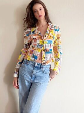 Vintage 90s Moschino RARE market print jean jacket